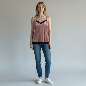 NO BOUNDARIES Pink‎ Velvet Lace Whimsigoth Fairy Cami Tank Top Women's L 11-13